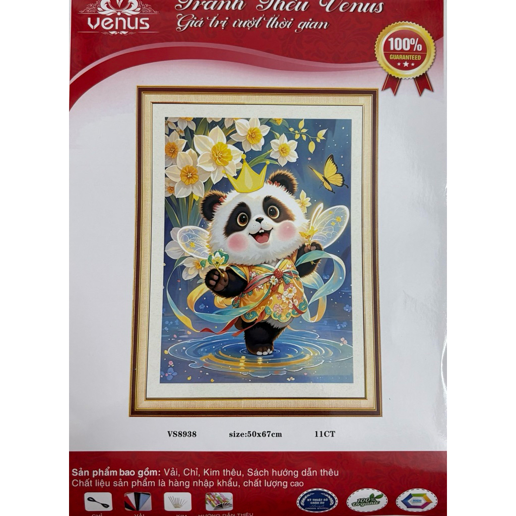 Tranh thêu kín Gấu trúc 12 tháng, kích thước mỗi bức 50 x 67 cm, tranh này vải nâu