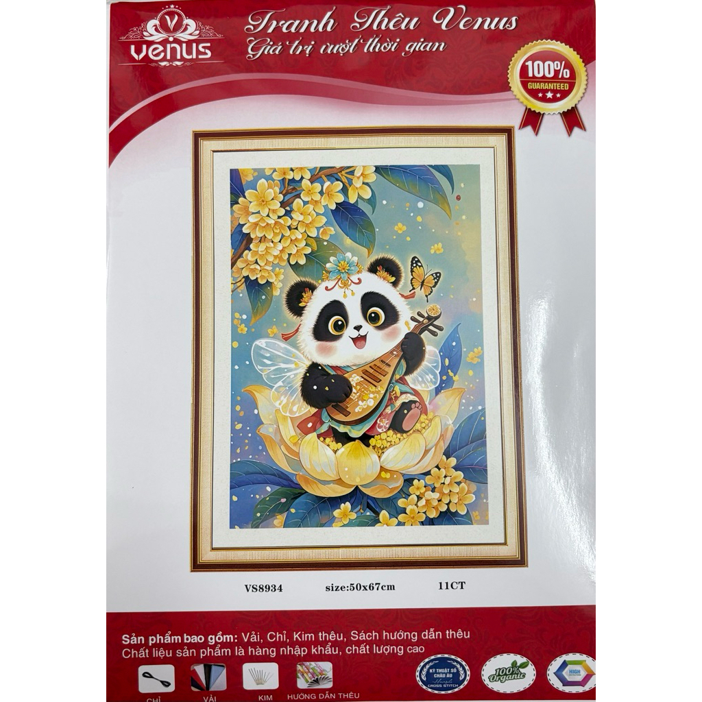 Tranh thêu kín Gấu trúc 12 tháng, kích thước mỗi bức 50 x 67 cm, tranh này vải nâu