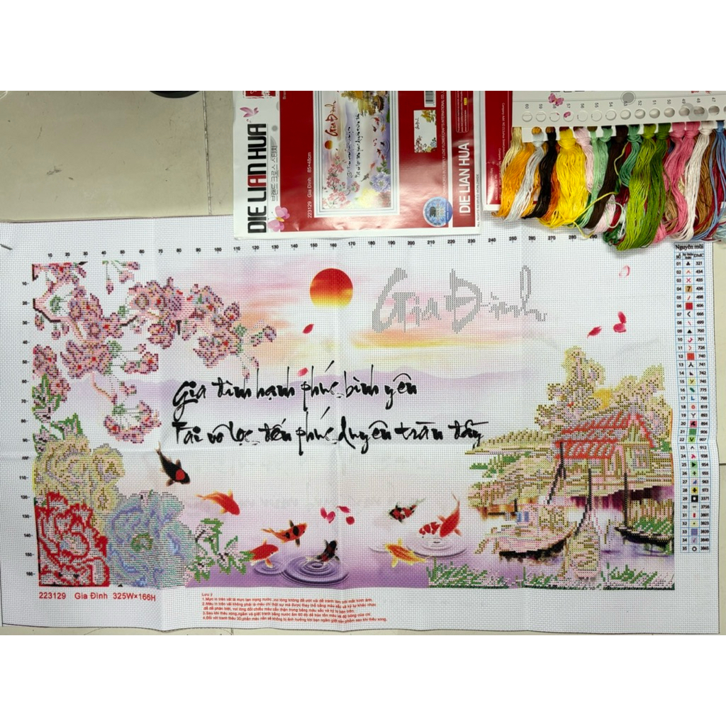 Tranh thêu chữ thập Gia đình LV3476, kích thước 84x 47 cm, (tranh thêu 3D)