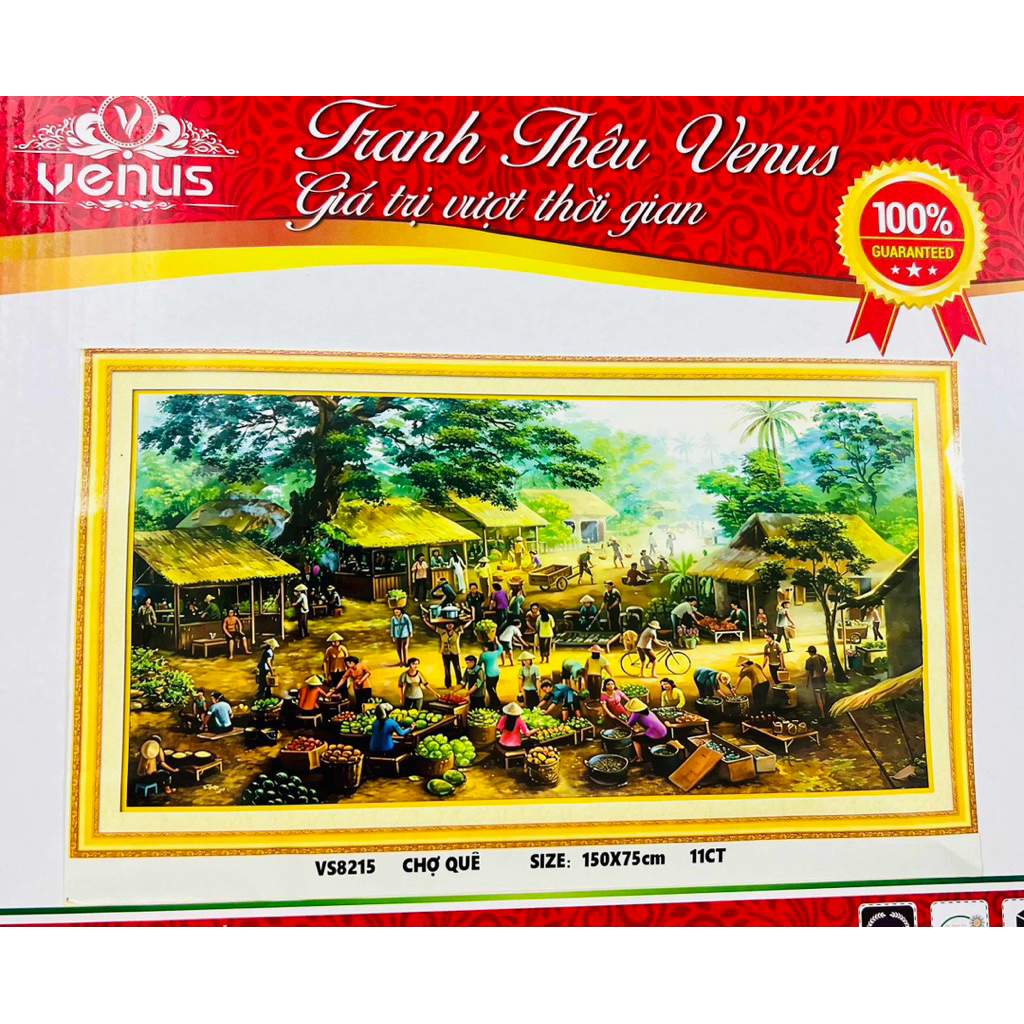 Tranh thêu kín Chợ quê VS8125, kích thước 150 x 75 cm