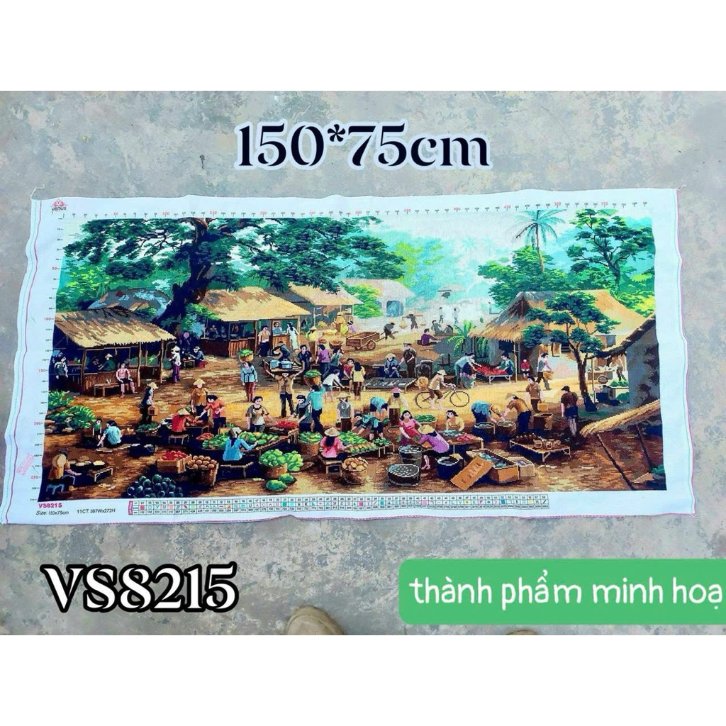 Tranh thêu kín Chợ quê VS8125, kích thước 150 x 75 cm
