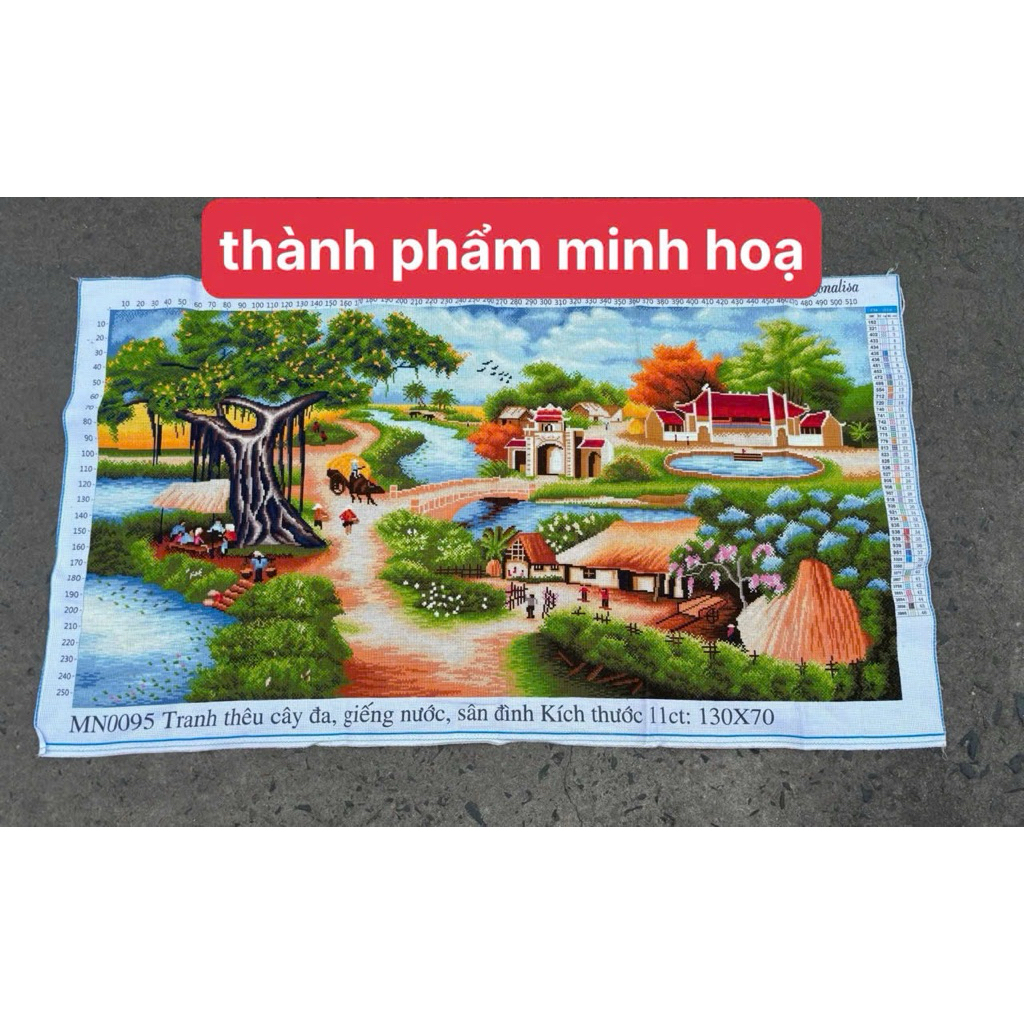 Tranh thêu kín Cây đa đầu làng MN0095, kích thước 130 x 70 cm