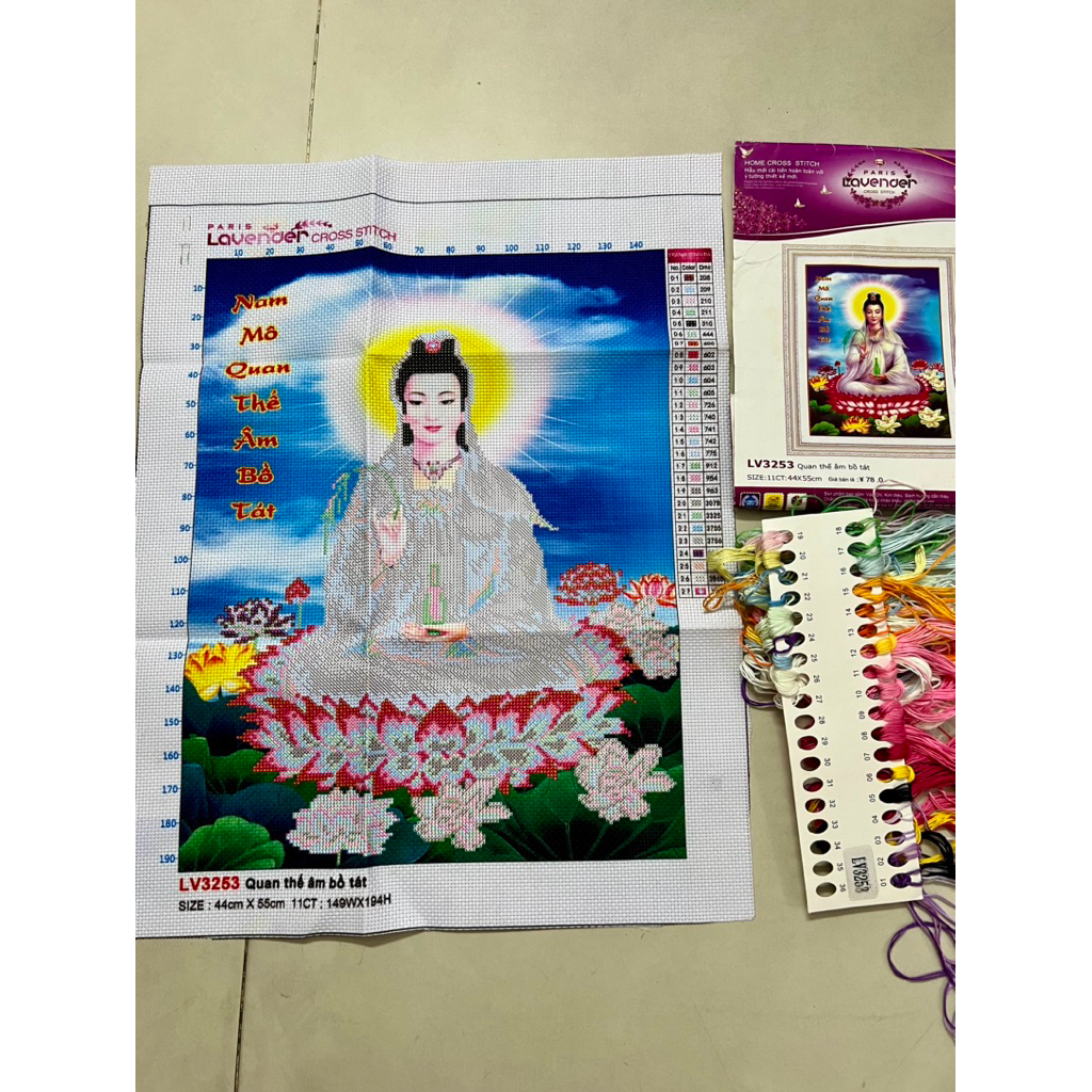 Tranh thêu Phật quan âm LV3253, kích thước 44 x 55 cm
