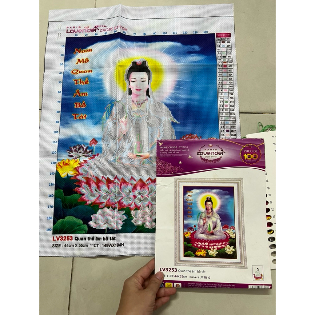 Tranh thêu Phật quan âm LV3253, kích thước 44 x 55 cm
