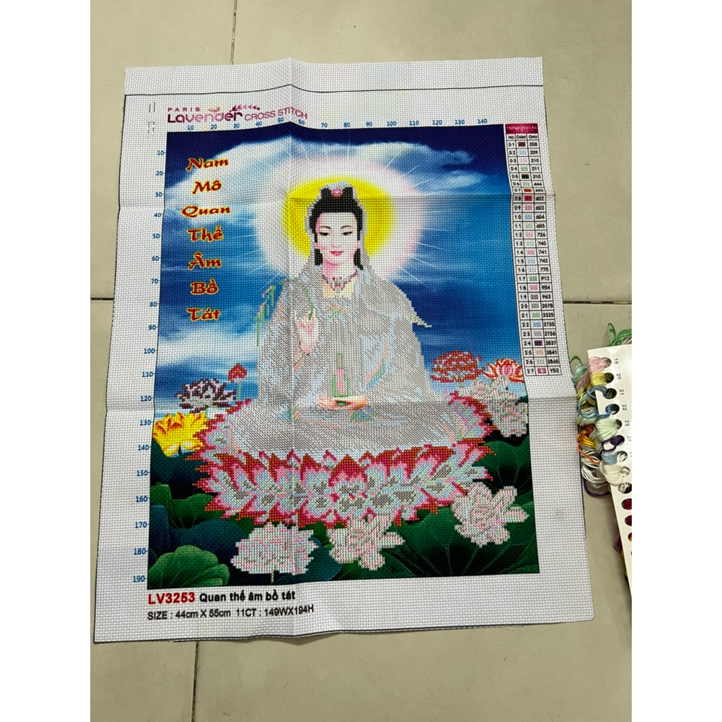 Tranh thêu Phật quan âm LV3253, kích thước 44 x 55 cm