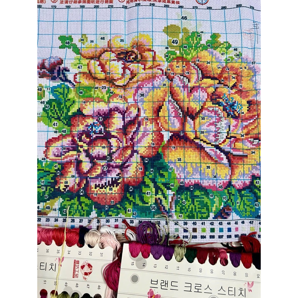 Tranh thêu Hoa mẫu đơn z463, kích thước 109 x 40 cm