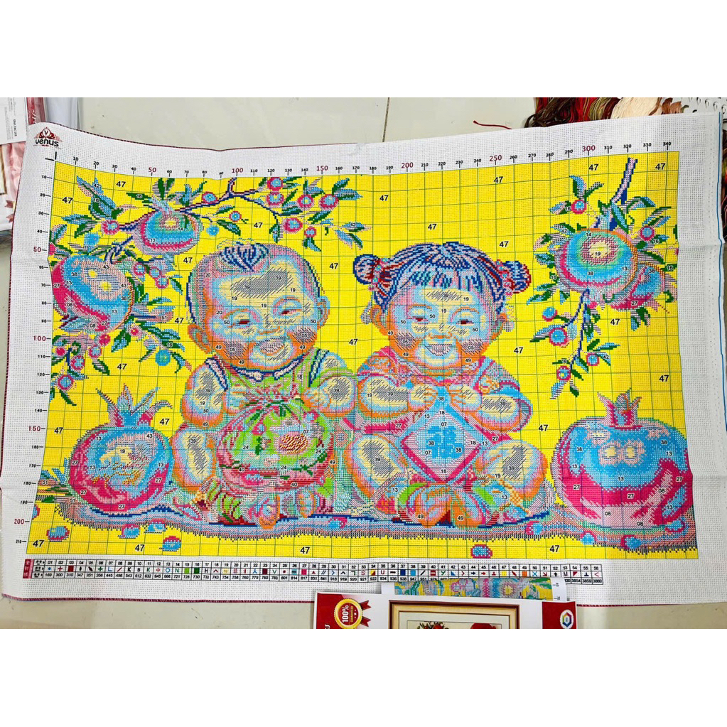 Tranh thêu kín Tiên đồng Ngọc nữ VS8376, kích thước 90 x 60 cm