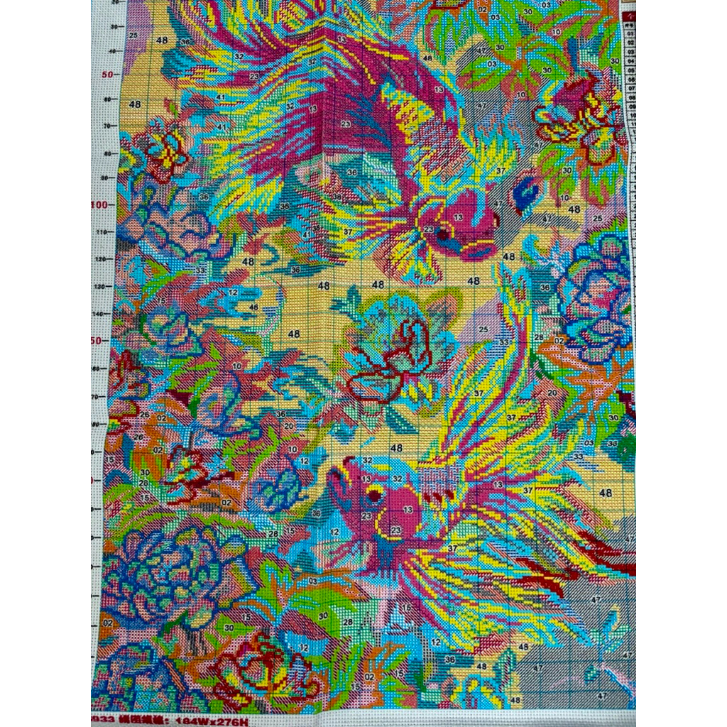 Tranh thêu kín Song ngư mẫu đơn (2 con cá), kích thước 50 x 90 cm