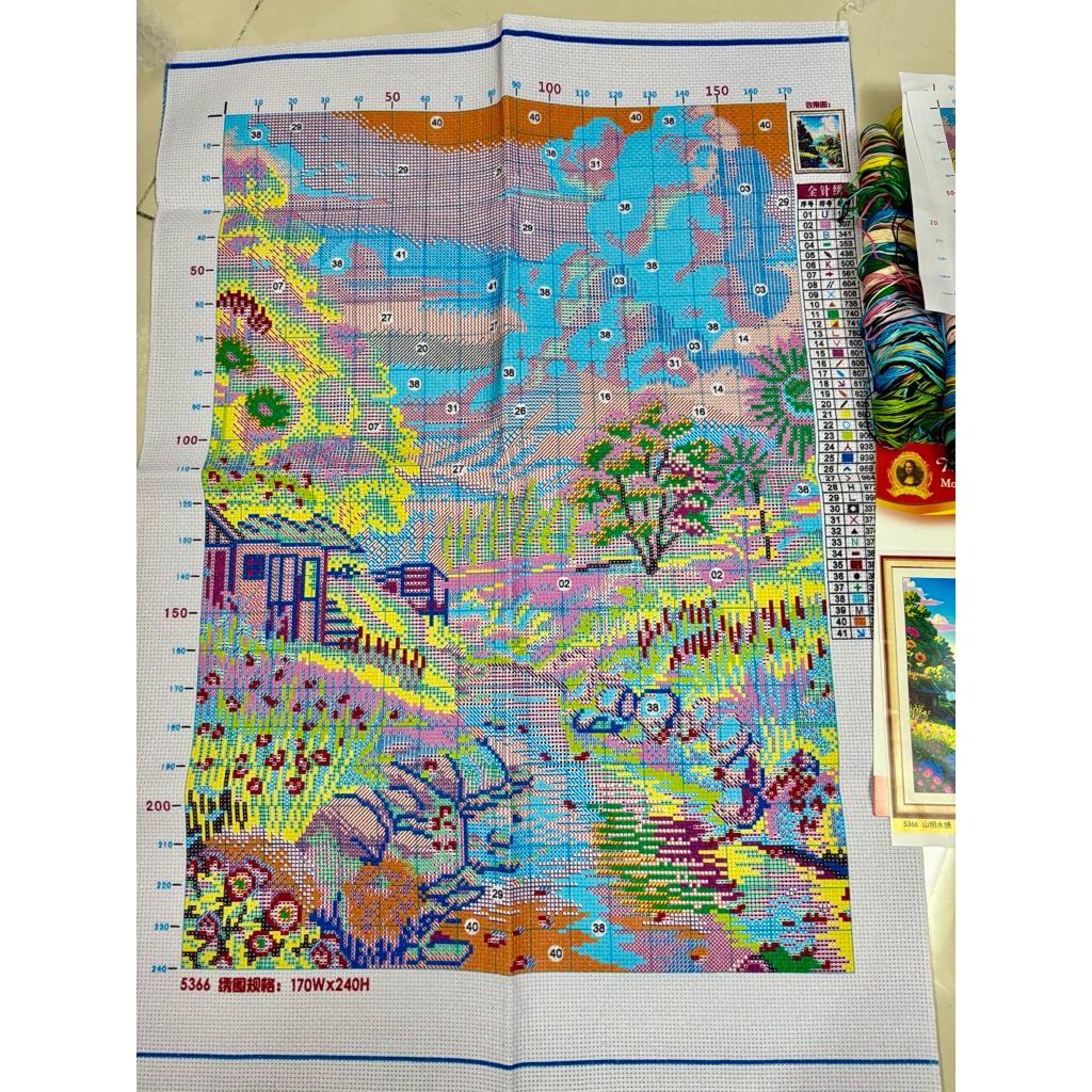 [Thêu 4 sợi] Tranh thêu kín Phong cảnh mộng mơ 5366, kích thước 60 x 80 cm