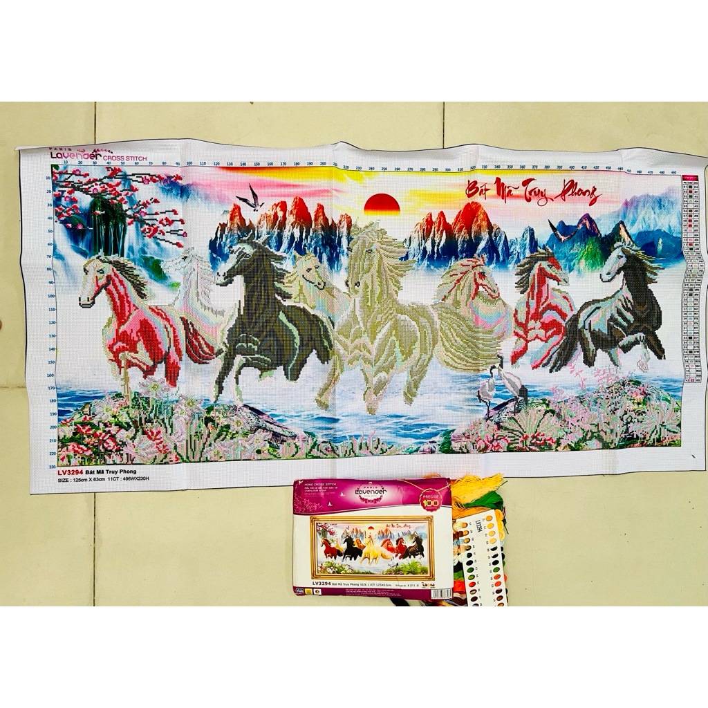 Tranh thêu kín Mã đáo thành công E150, kích thước 125x 63 cm