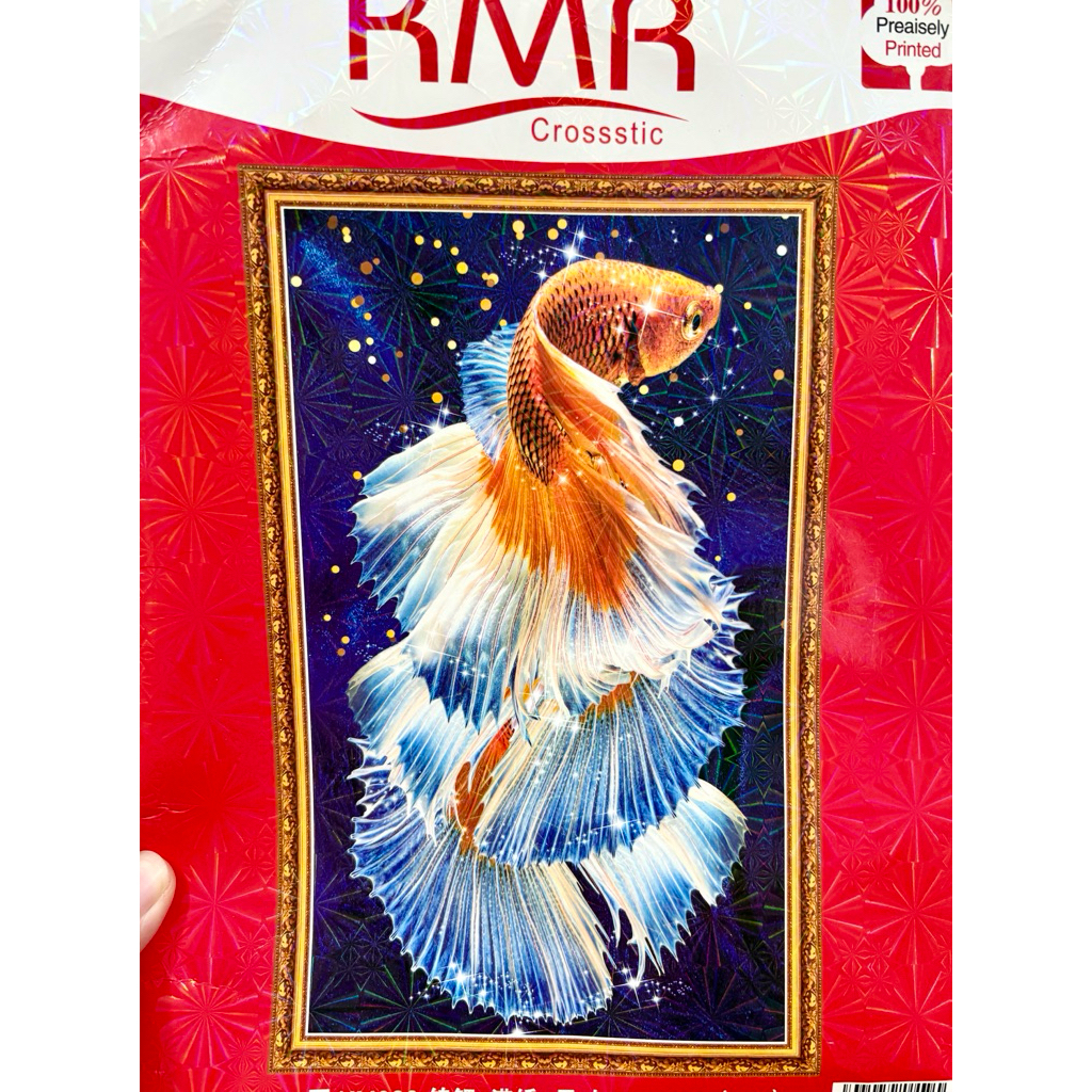 Tranh thêu kín Song ngư mẫu đơn (2 con cá), kích thước 50 x 90 cm