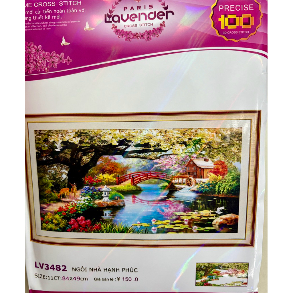 Tranh thêu chữ thập Phong cảnh ngôi nhà hạnh phúc LV3482, kích thước 84 x 49 cm