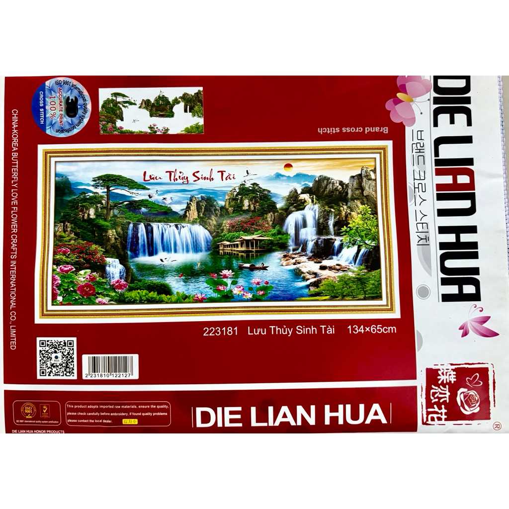 Tranh thêu chữ thập Lưu thuỷ sinh tài 223181, kích thước 134x 65 cm