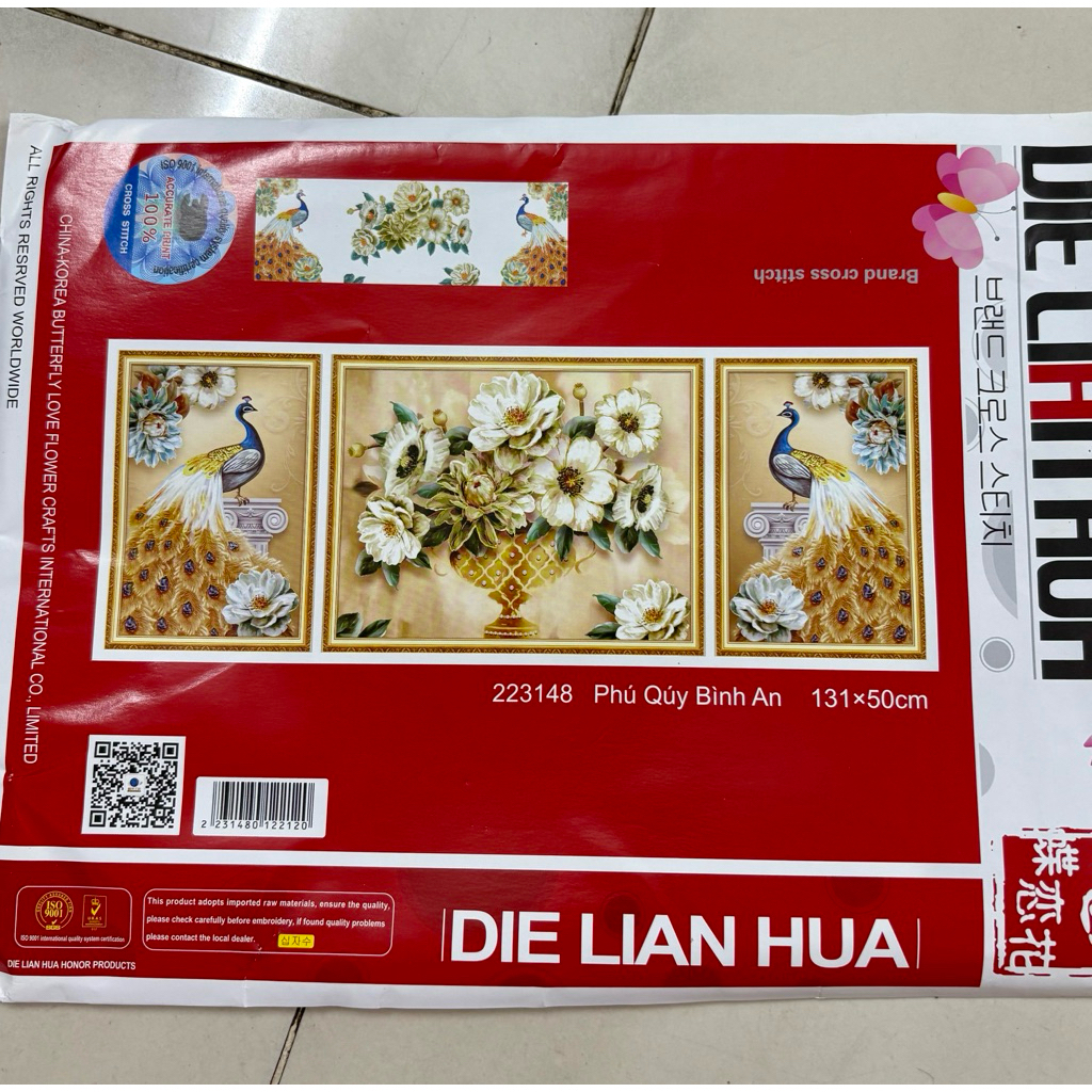 Tranh thêu Bộ ba bình hoa phú quý 223147, LV3141, LV3138
