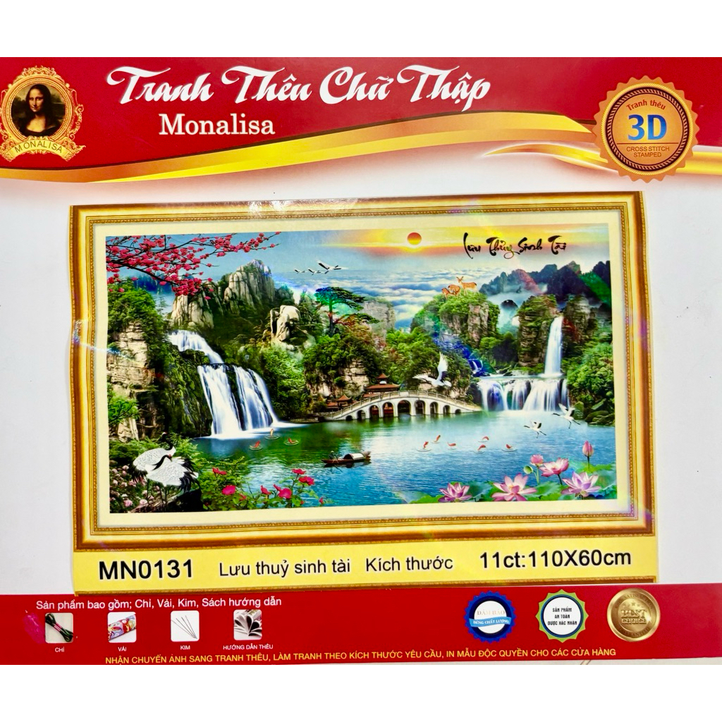 Tranh thêu kín lưu thuỷ sinh tài MN0131, kích thước 110x 60 cm