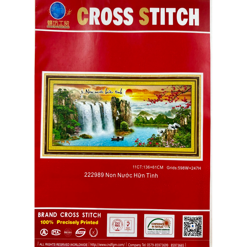 Tranh thêu chữ thập (thêu 3D) Non nước hữu tình 222989, kt 136 x 61 cm