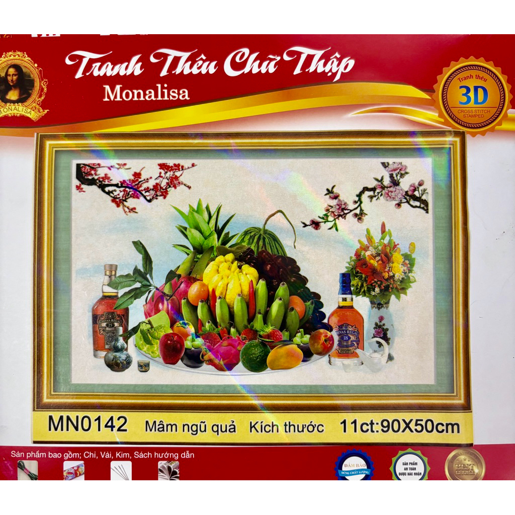 Tranh thêu mâm ngũ quả (trái cây) MN0142, MN0143