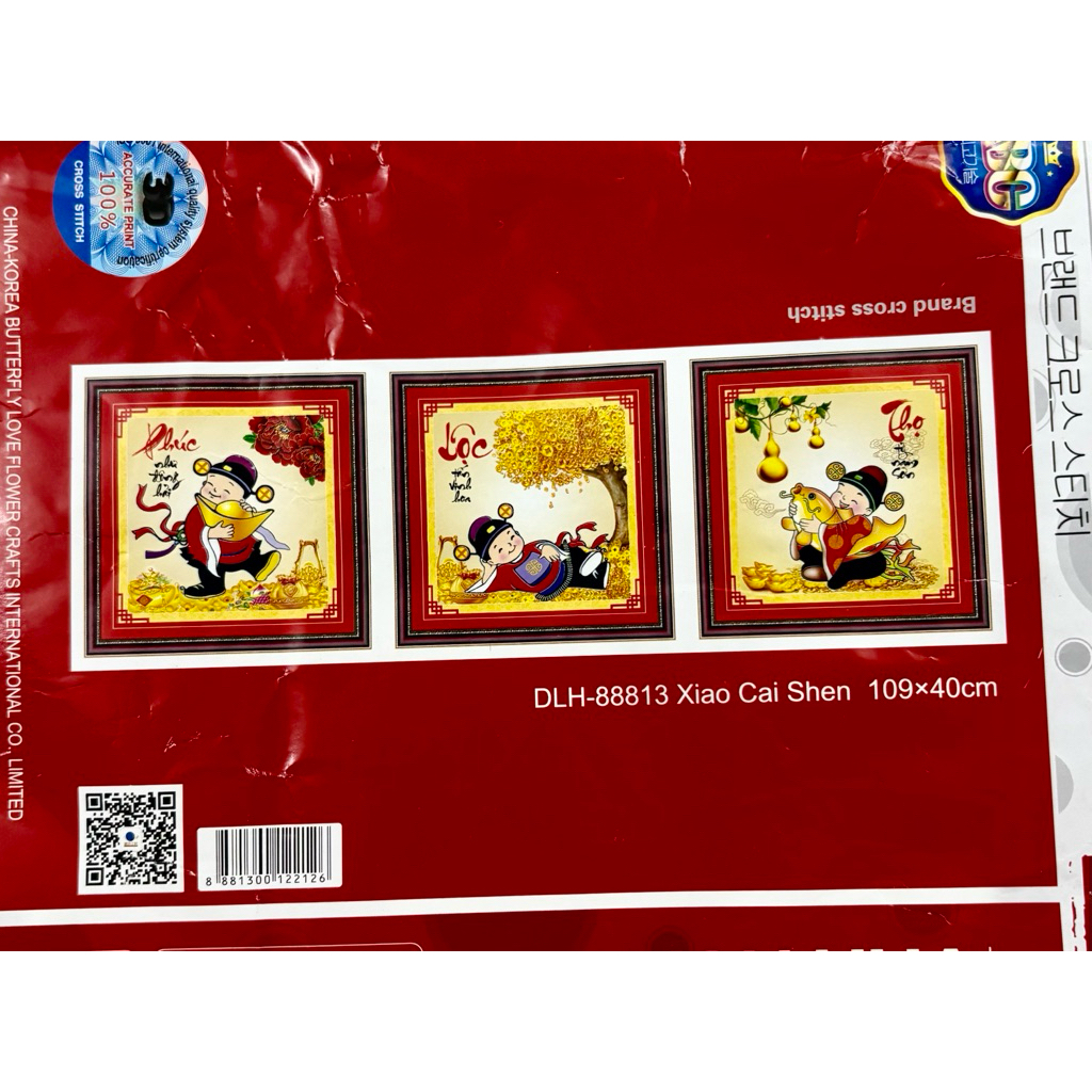 Tranh thêu Phúc lộc thọ DLH88813, kích thước 109 x 40 cm