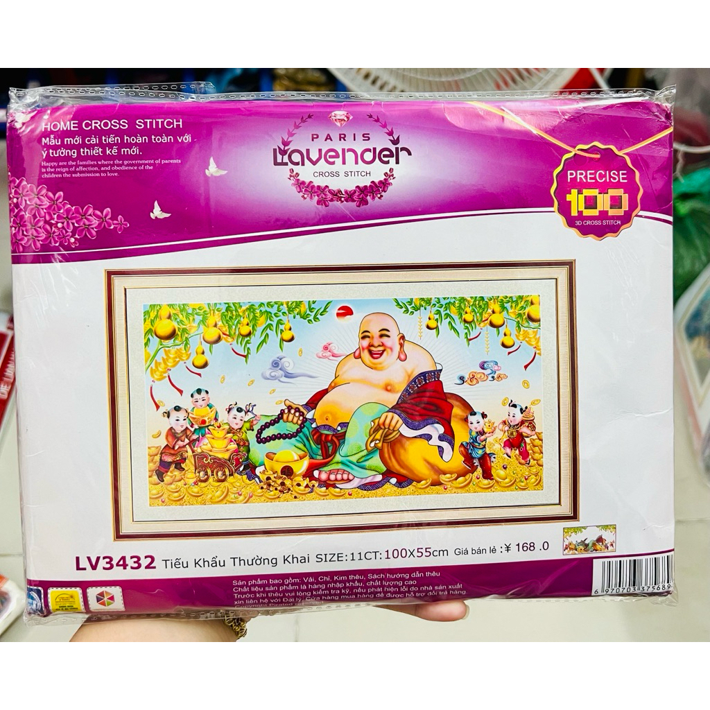 Tranh thêu chữ thập Phật di lặc LV3432, kích thước 100 x 55 cm