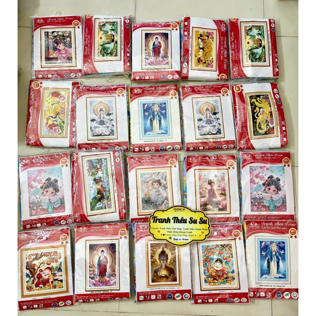 Tranh thêu kín Hoa sen tươi sắc VS8960, kích thước 50 x 80 cm