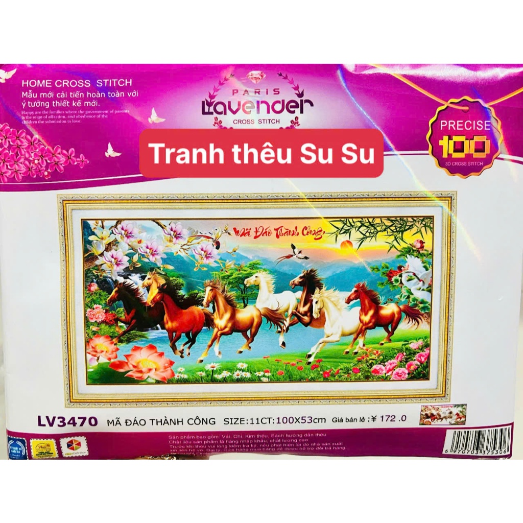 Tranh thêu 3D Mã đáo thành công LV3470, kích thước 100 x 50 cm