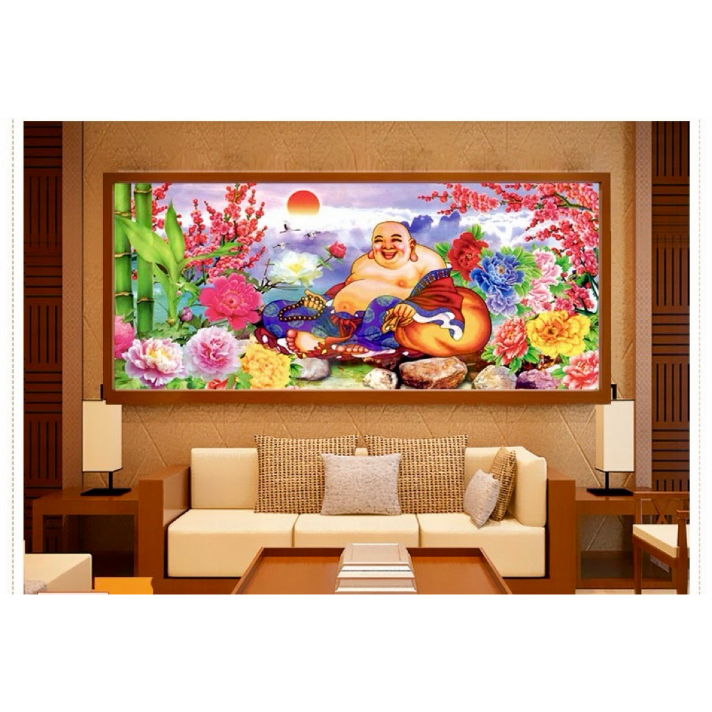 Tranh thêu chữ thập phật di lặc thêu kín EZ001, kích thước 100x 55 cm