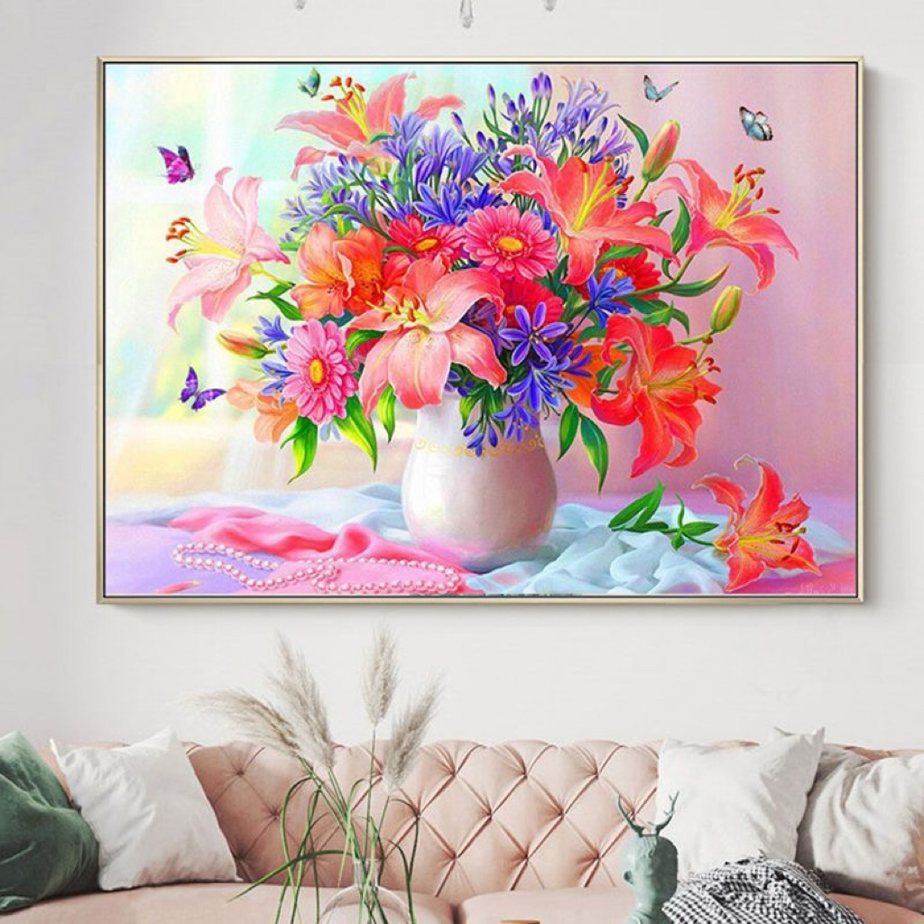Tranh thêu kín Bình hoa A533, kích thước 72x55 cm