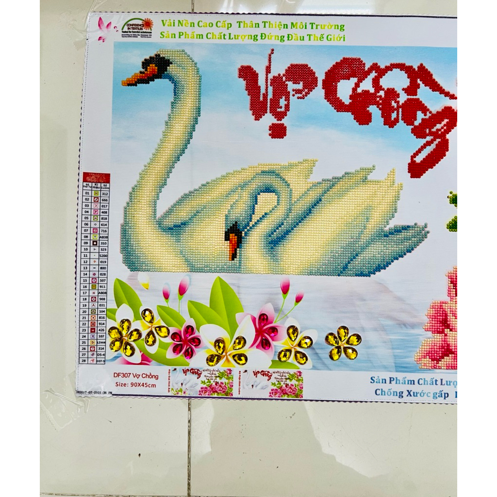 [Đã đính] Tranh đá thành phẩm Vợ chồng, kích thước 90 x 45 cm