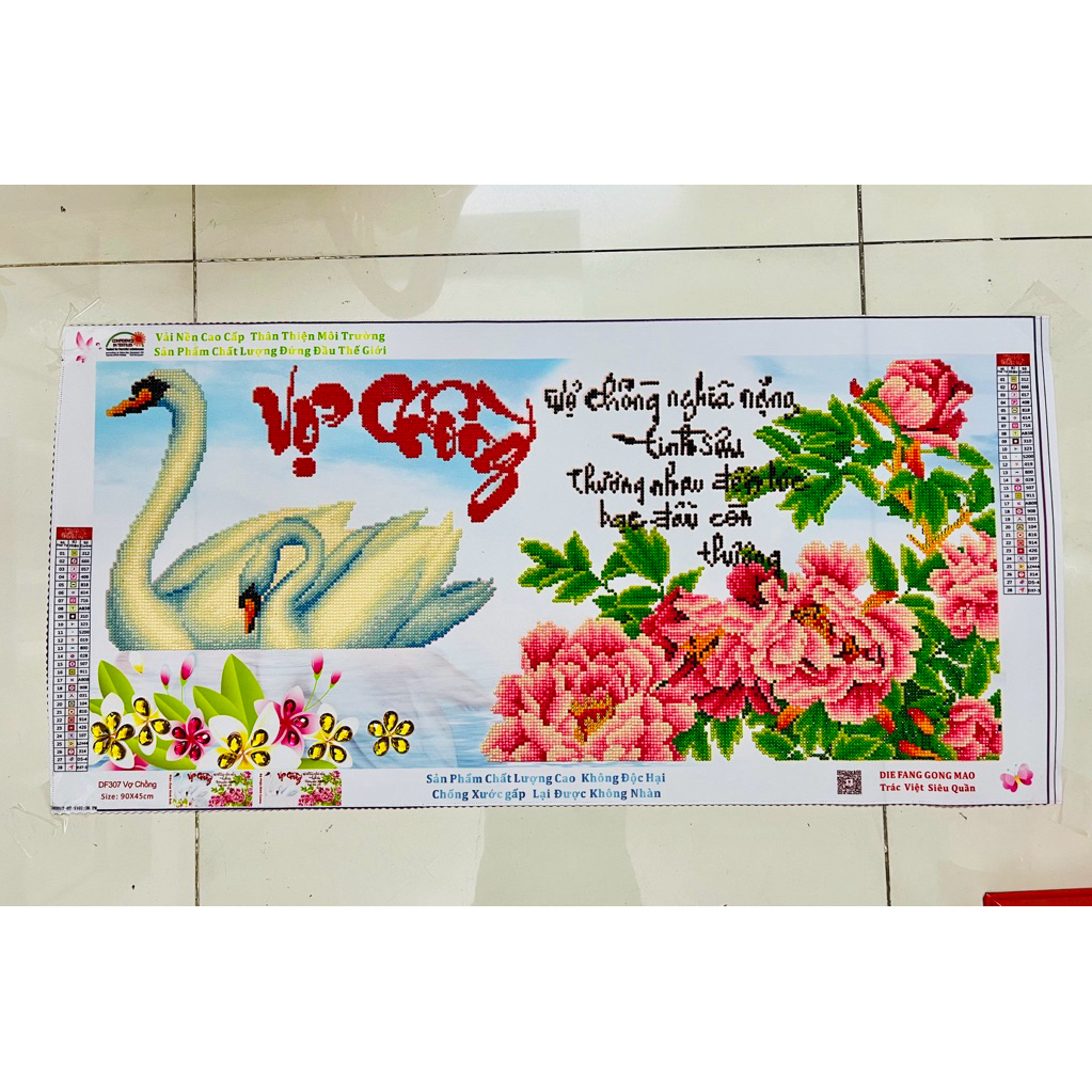[Đã đính] Tranh đá thành phẩm Vợ chồng, kích thước 90 x 45 cm
