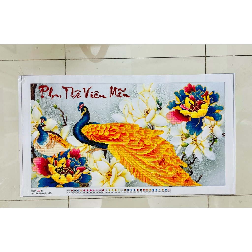 [Đã đính ] Tranh thành phẩm Phu thê viên mãn, kích thước 91 x 52 cm