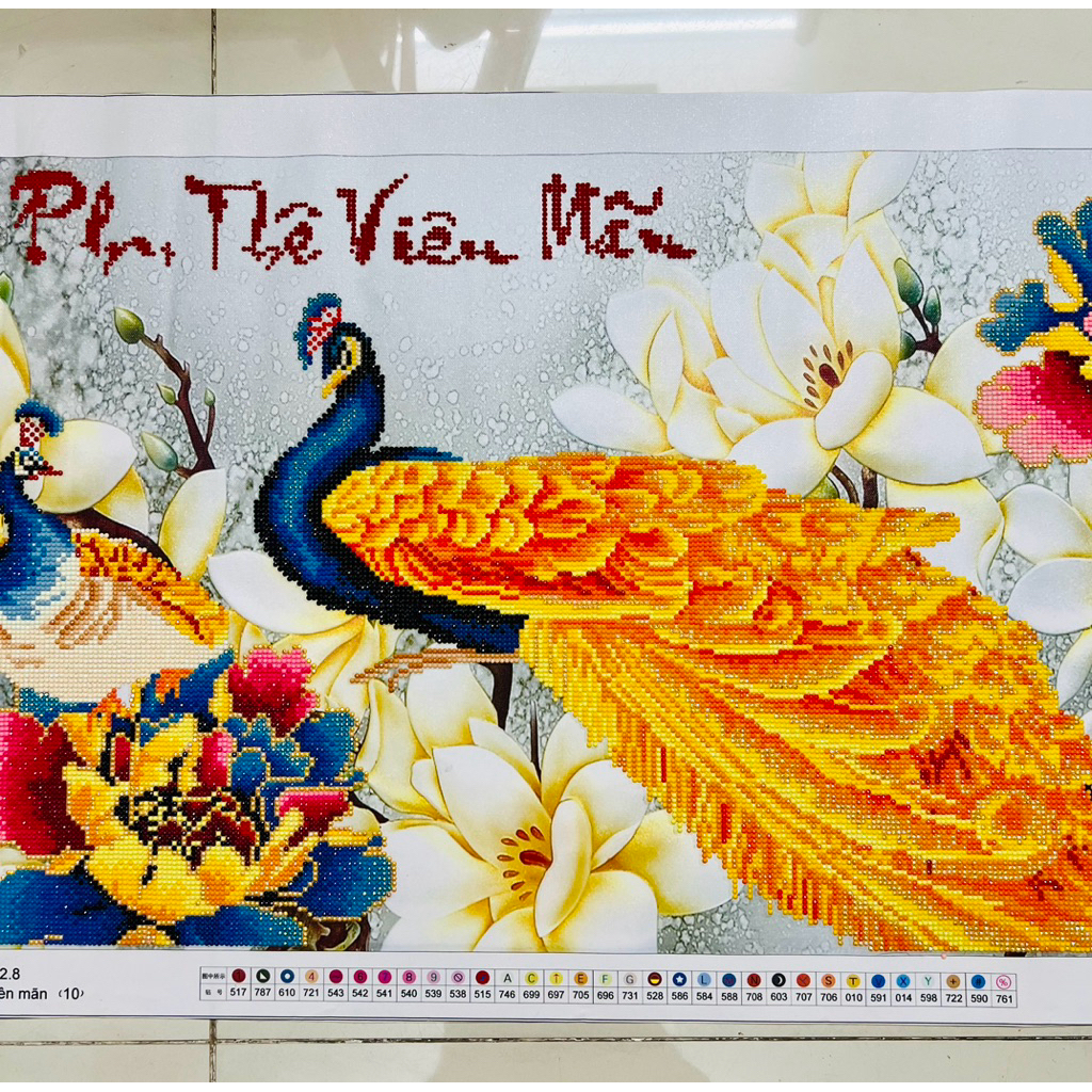 [Đã đính ] Tranh thành phẩm Phu thê viên mãn, kích thước 91 x 52 cm