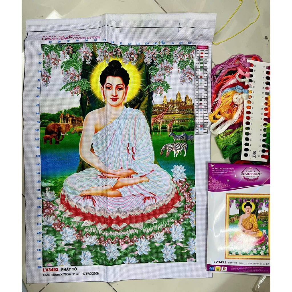 Tranh thêu chữ thập Phật thích ca LV3492, kích thước 50 x 70 cm