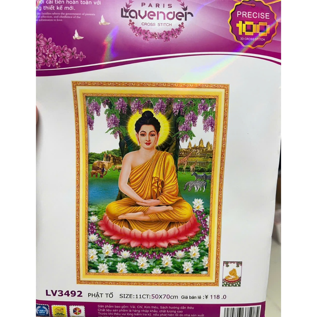 Tranh thêu chữ thập Phật thích ca LV3492, kích thước 50 x 70 cm