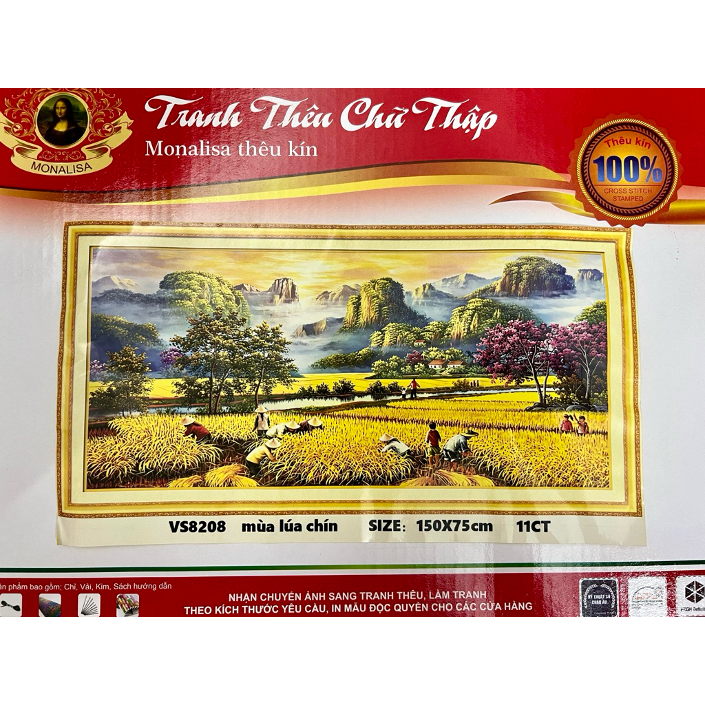 Tranh thêu kín Phong cảnh mùa lúa VS8208, kích thước 150 x 75 cm