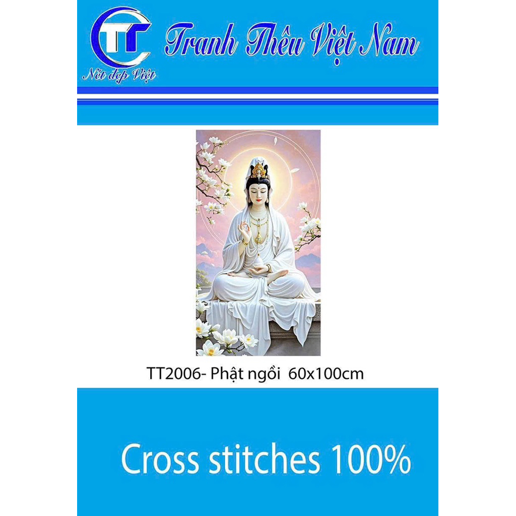 Tranh thêu kín Quan âm TT2006, kích thước 60x100 cm, 11ct thêu 3 sợi