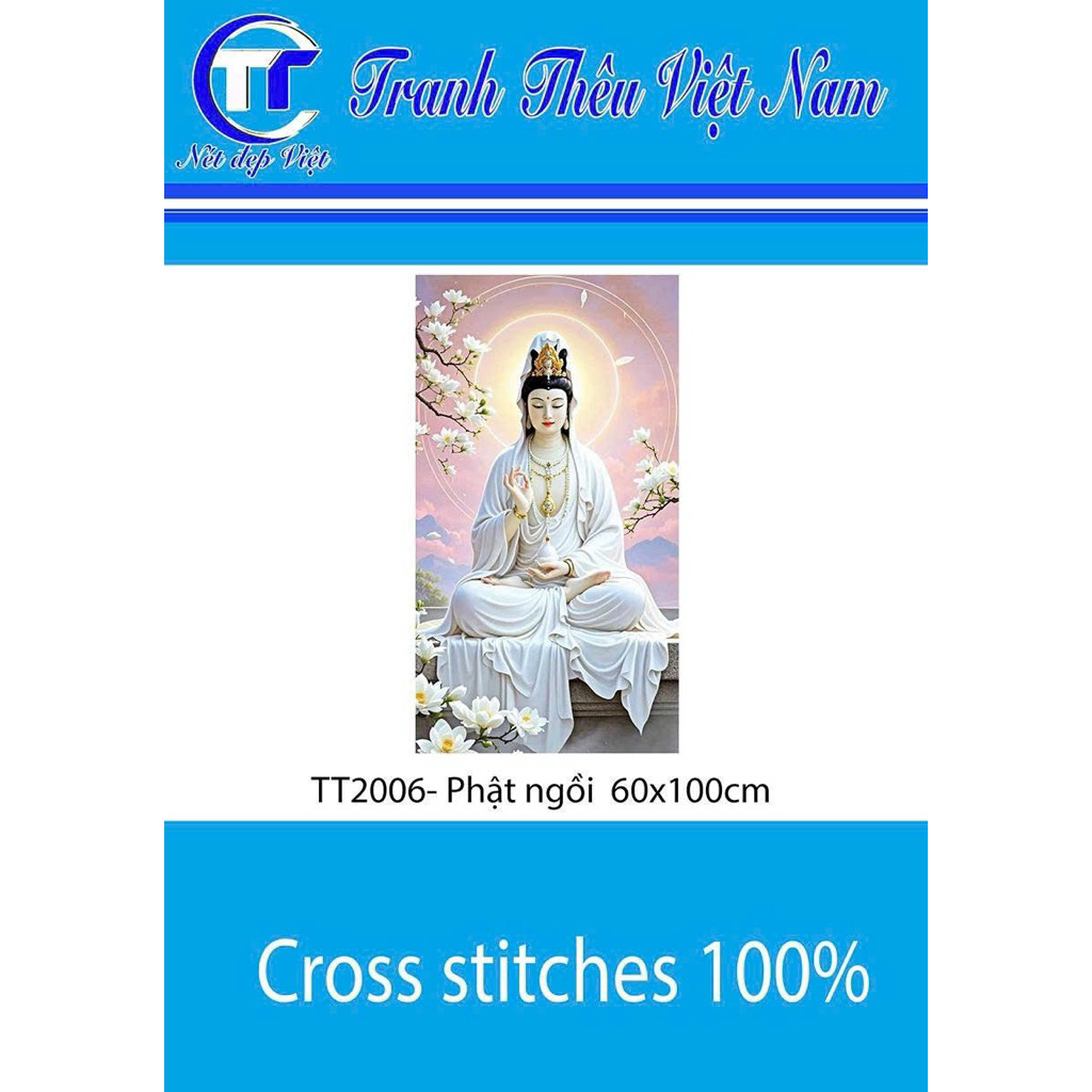 Tranh thêu kín Quan âm TT2006, kích thước 60x100 cm, 11ct thêu 3 sợi