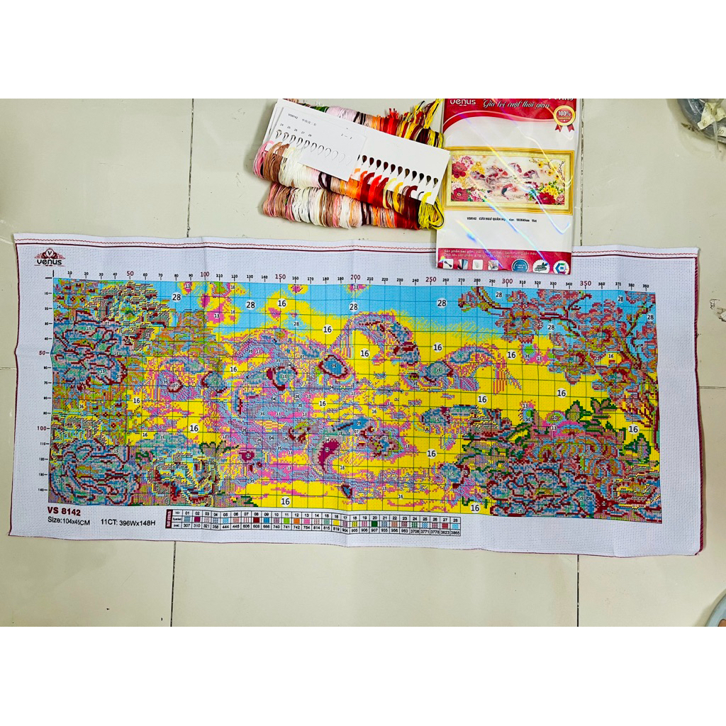 Tranh thêu kín Cửu ngư quần hội VS8142, kích thước 103 x 45 cm