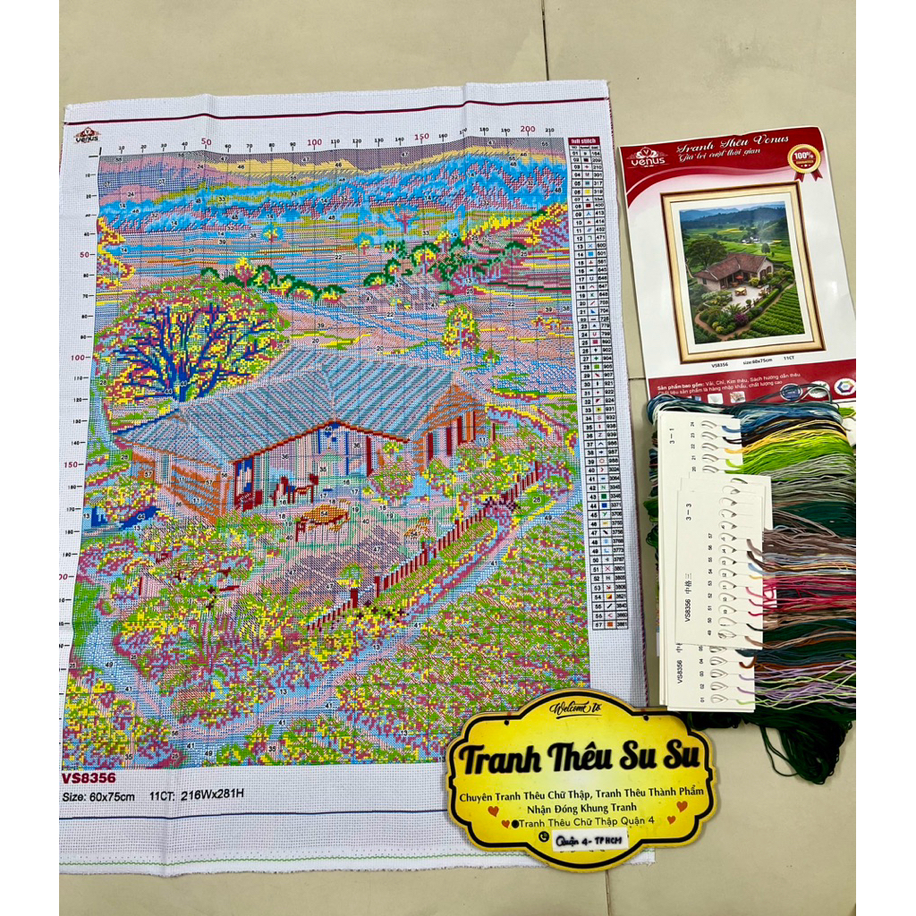 Tranh thêu kín Ngôi nhà bình yên VS8356, kích thước 60 x 75 cm