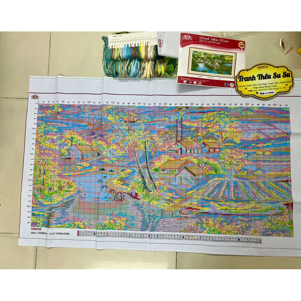 Tranh thêu kín Phong cảnh quê hương VS8325, kích thước 120x65 cm