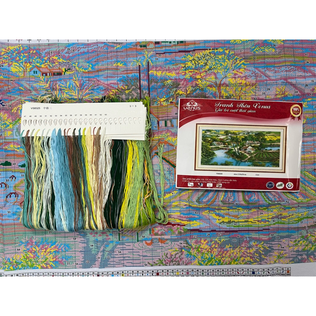 Tranh thêu kín Phong cảnh quê hương VS8325, kích thước 120x65 cm