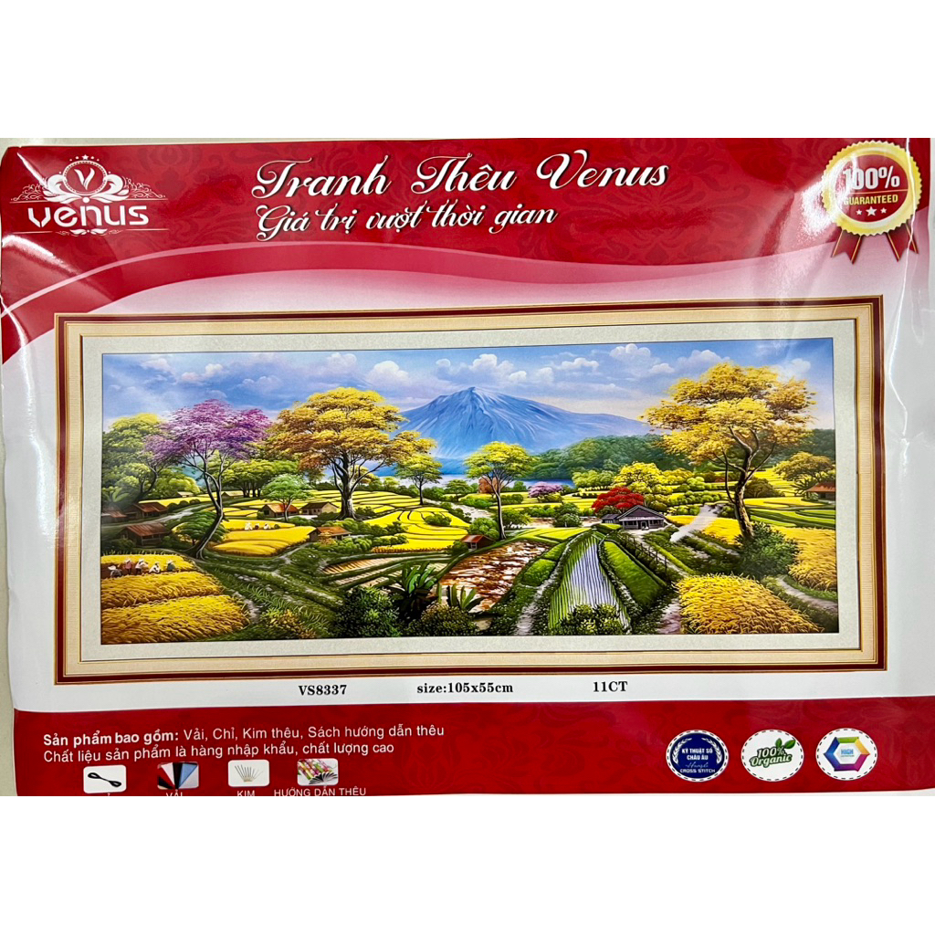 Tranh thêu kín Phong cảnh lúa chín VS8337, kích thước 105 x 55 cm