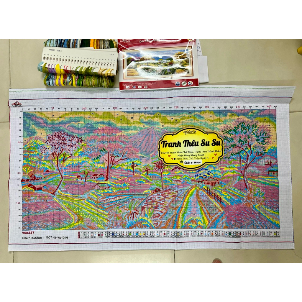 Tranh thêu kín Phong cảnh lúa chín VS8337, kích thước 105 x 55 cm