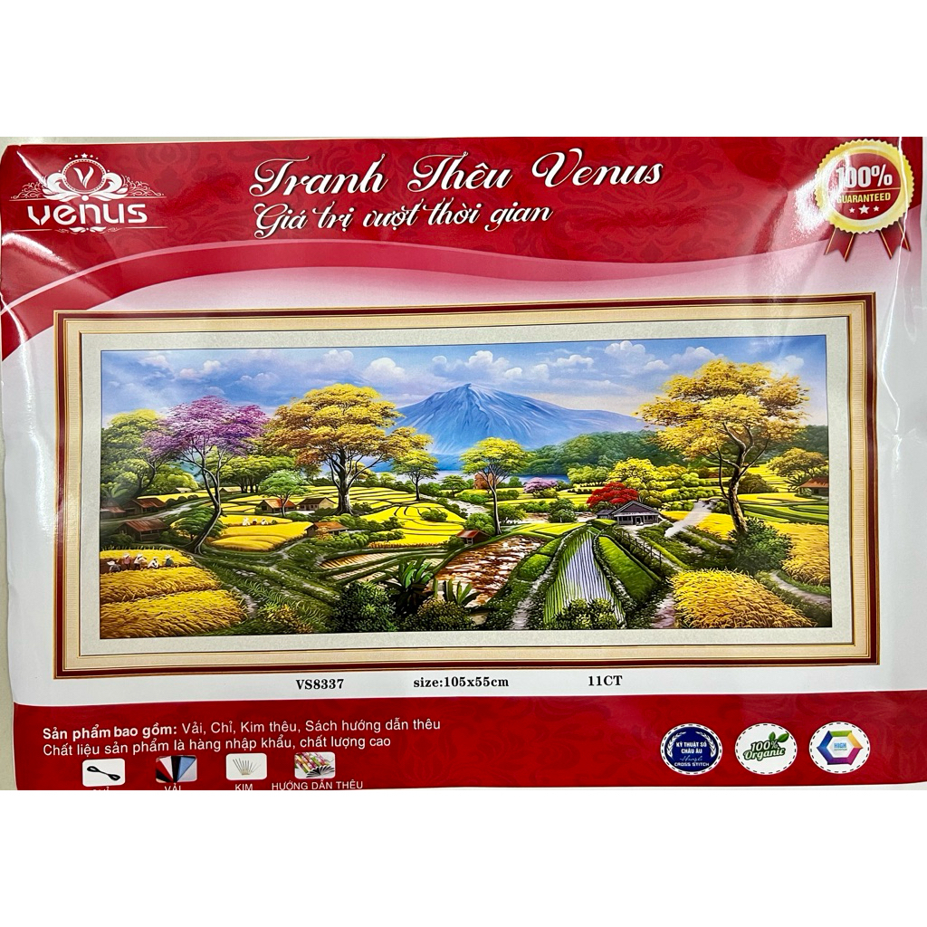 Tranh thêu kín Phong cảnh lúa chín VS8337, kích thước 105 x 55 cm