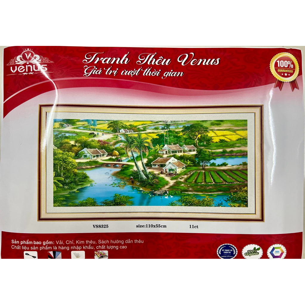 Tranh thêu kín Phong cảnh quê hương VS8325, kích thước 120x65 cm