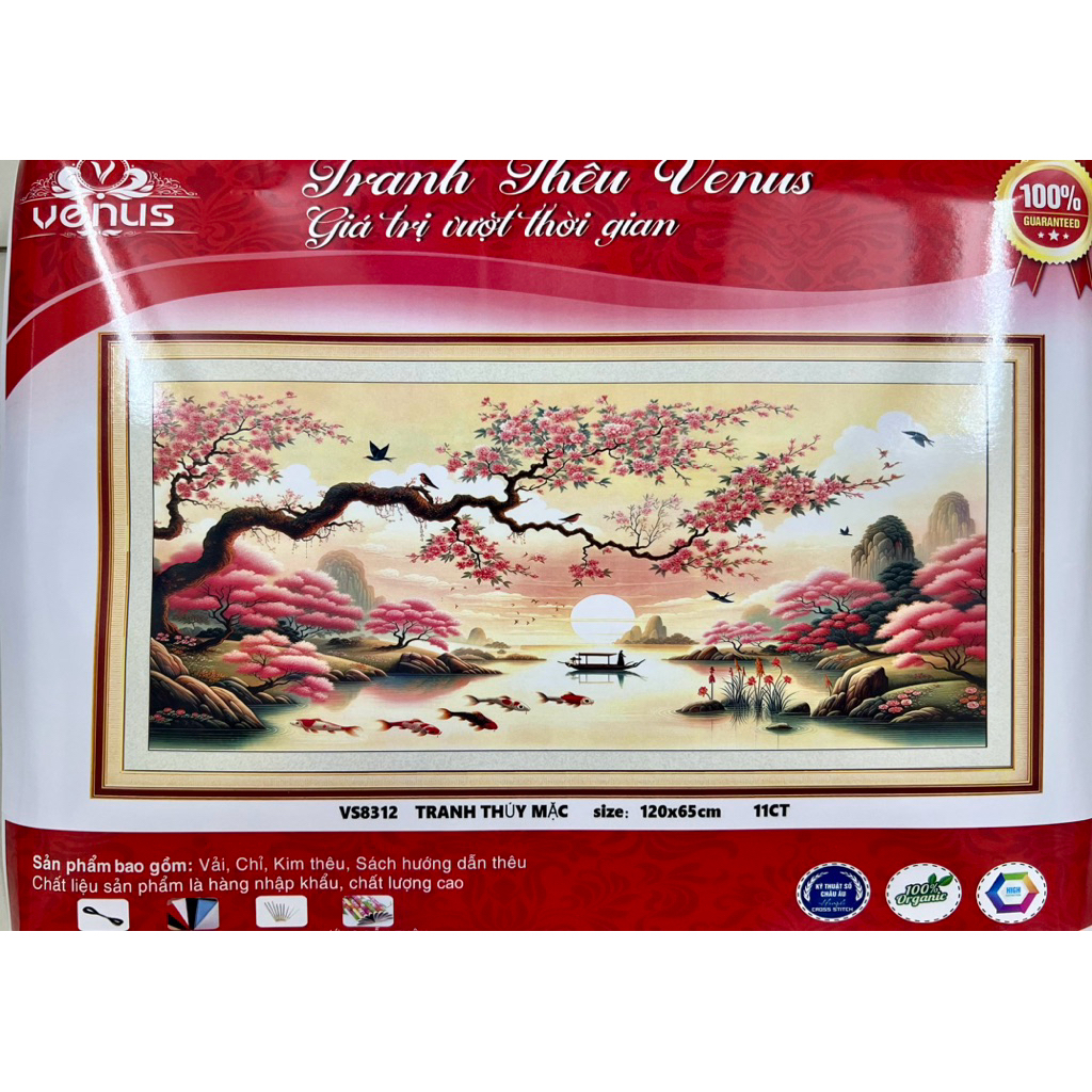 Tranh thêu kín Phong cảnh thủy mặc VS8312, kích thước 120 x 65 cm
