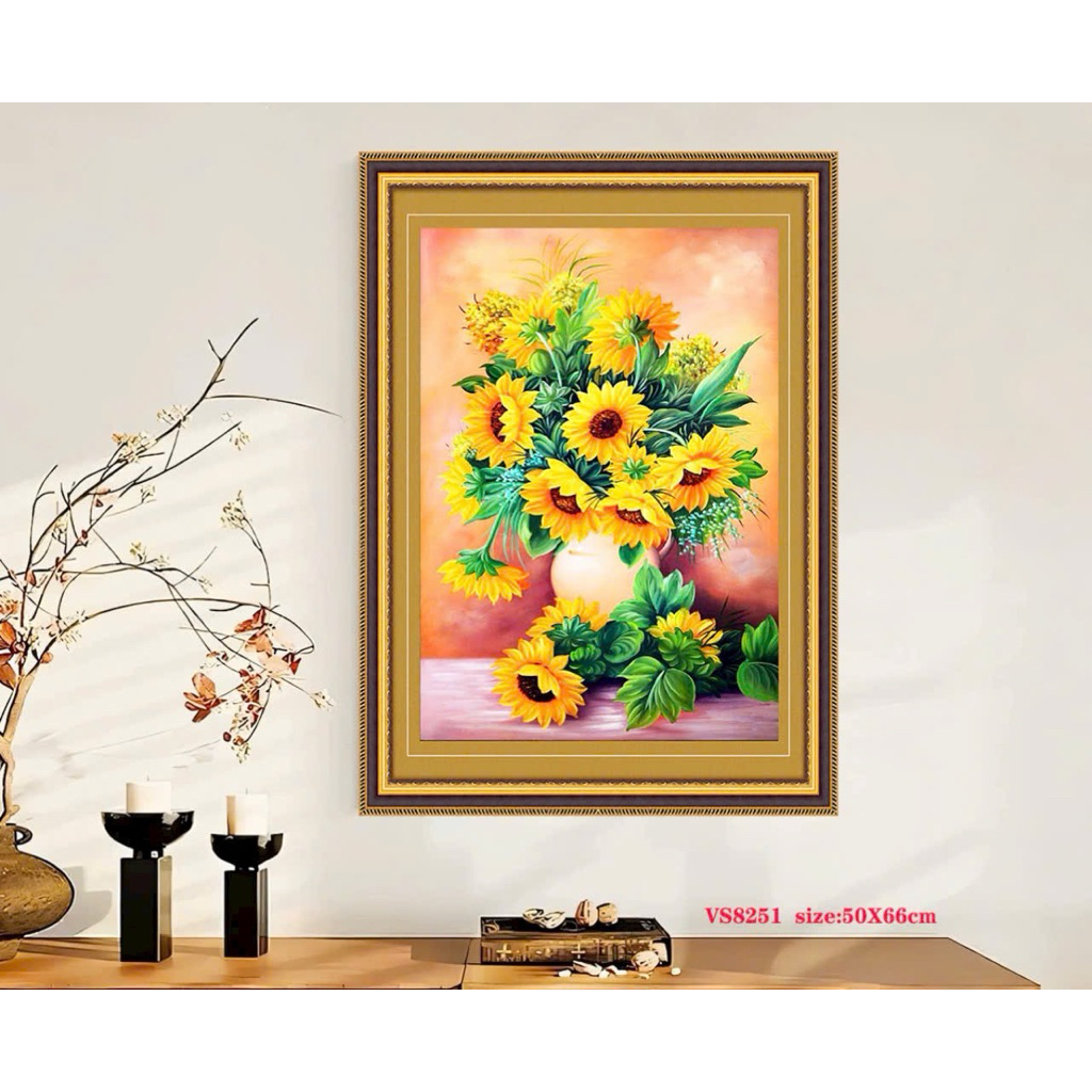 Tranh thêu kín chữ thập Hoa hướng dương VS8251, kích thước 50 x 66 cm