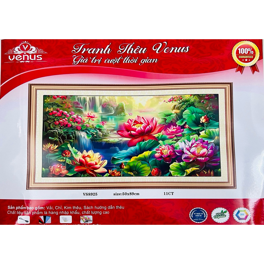 Tranh thêu kín Hoa sen VS8925, kích thước 50 x 89 cm