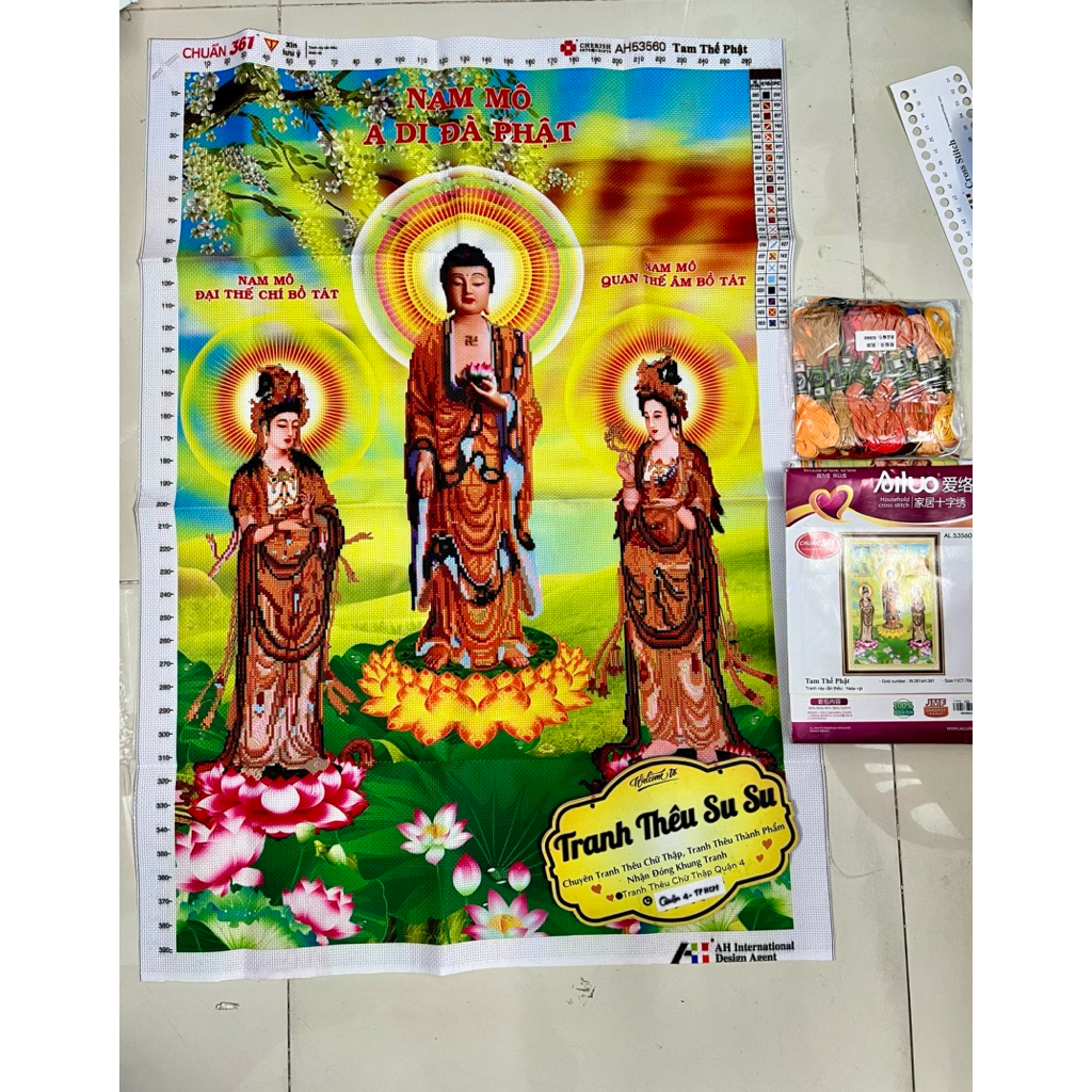 Tranh thêu chữ thập Tam thế phật (70*100 cm) tranh 3D AL53560