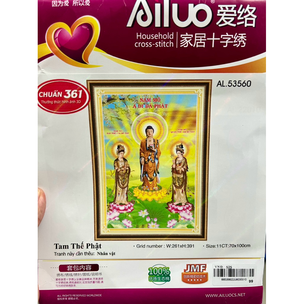 Tranh thêu chữ thập Tam thế phật (70*100 cm) tranh 3D AL53560
