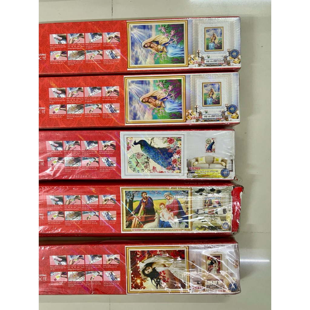 Tranh đính đá (chưa đính) Cửu ngư quần hội LV450, kích thước 75 x 50 cm